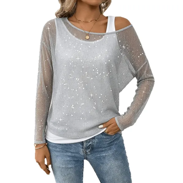 Gradient Off-Shoulder Long-Sleeve Shirt