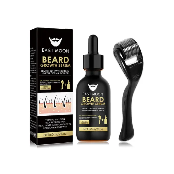 Beard Serum and Stainless Steel Roller Set