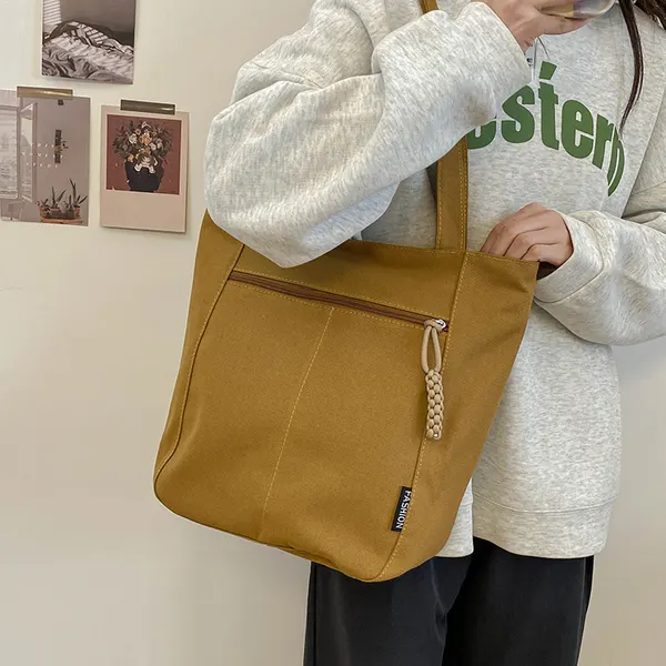 Vertical Canvas Tote with Phone Pocket