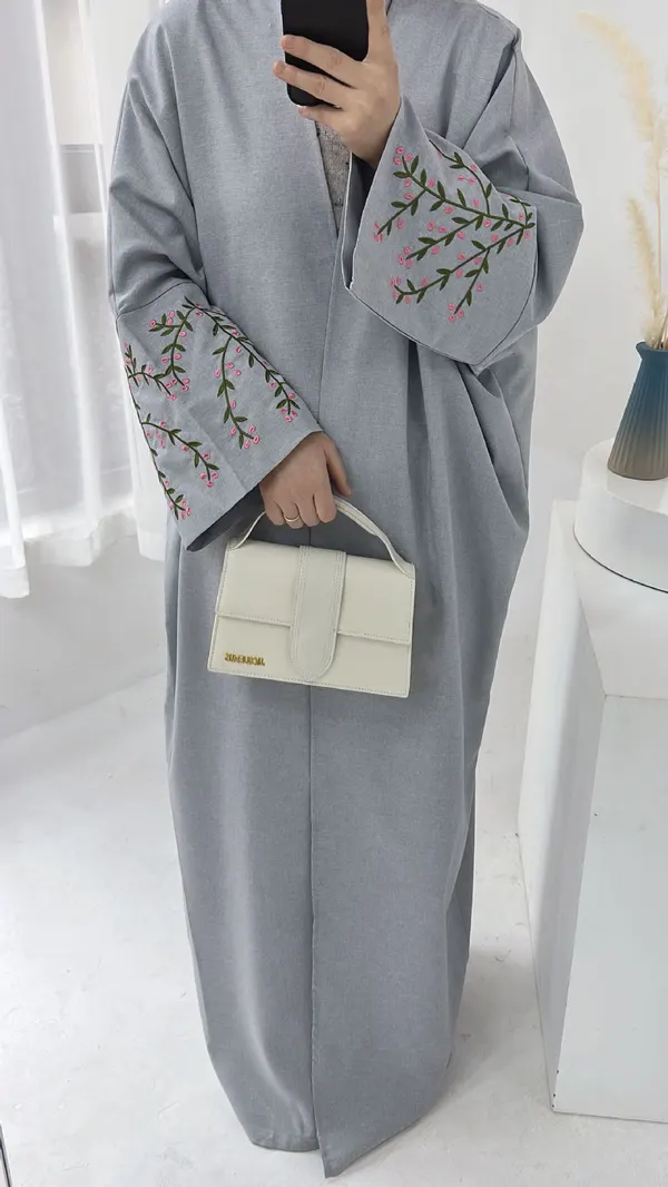 Flower Embroidered Long Cardigan Robe
