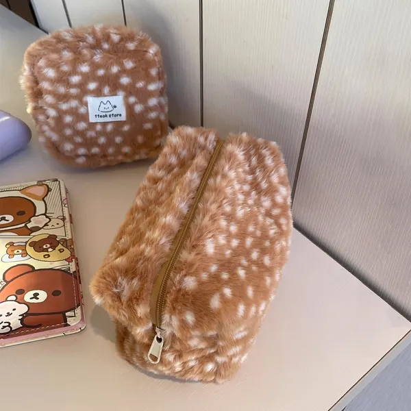 Plush Fawn Rectangular Makeup Bag