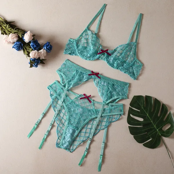 Sheer Strapless Embroidered Lingerie Set