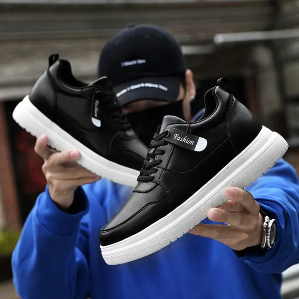 Split Leather Hidden Heel Sneakers
