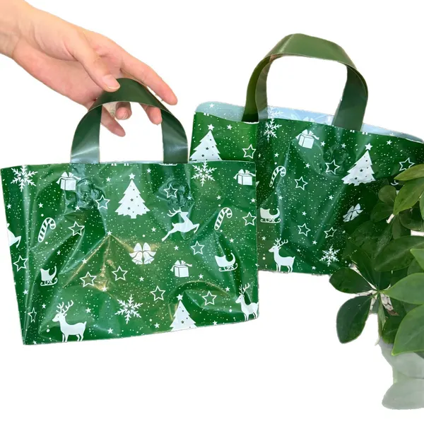 Festive Print Plastic Gift Bags, Set of 50