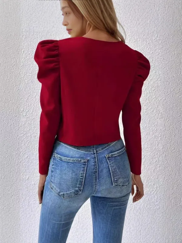 Zip-Front Puff-Sleeve Cardigan