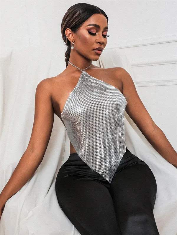 Metallic Sequin Halter Top