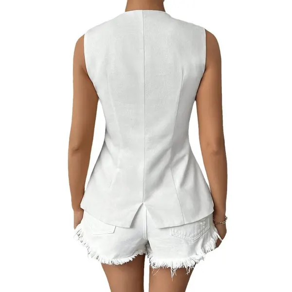 Buttoned Round Neck Sleeveless Vest