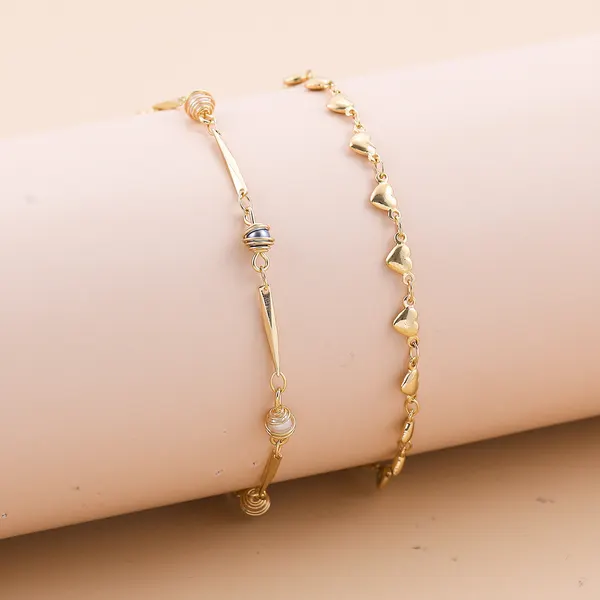 Cross and Double-Heart Layered Anklet