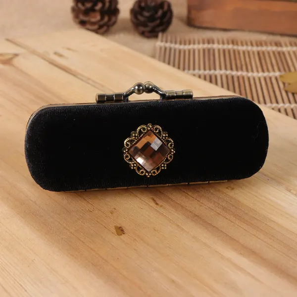 Velvet Lipstick Case with Square-Cut Rhinestones
