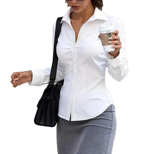 Pleated Waist-Defined Stretch Shirt