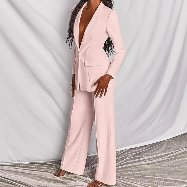 Lapel Blazer and Straight-Leg Trouser Set