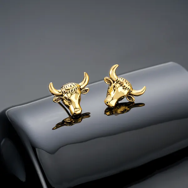 Ox Head Earrings in Silver or Gold Finish