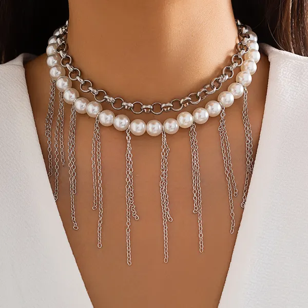 Double-Layer Pearl Tassel Necklace