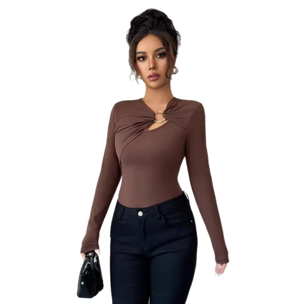 Asymmetric Metal-Trim Slim Knit Top