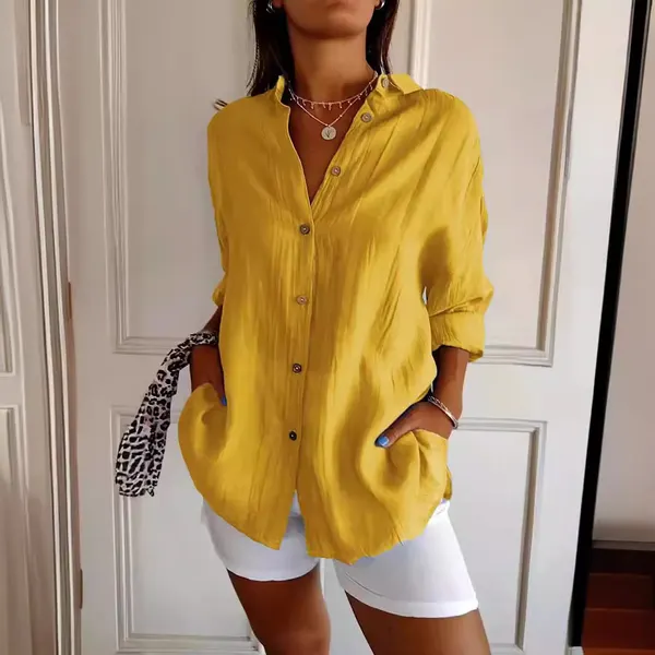 Pleated Single-Breasted Lapel Shirt