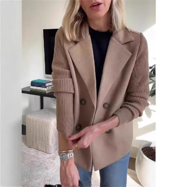 Double-Breasted Jacket with Knitted Sleeves