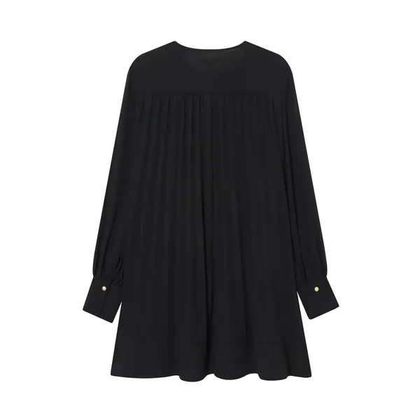 Puff-Sleeve Pleated Mini Dress