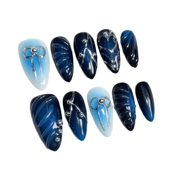 Hand-Painted Almond Press-On Nails