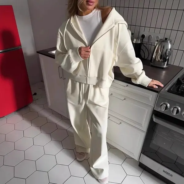 Hooded Zip-Up Tracksuit and Pants Set