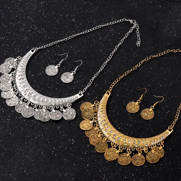 Rhinestone Coin Tassel Necklace