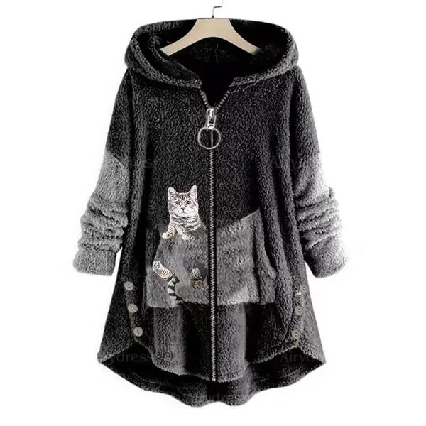 Zip-Front Mid-Length Sweatshirt Coat