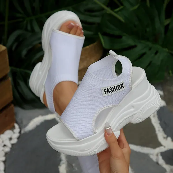 Thick-Sole Peep-Toe Leather Wedge Sandals