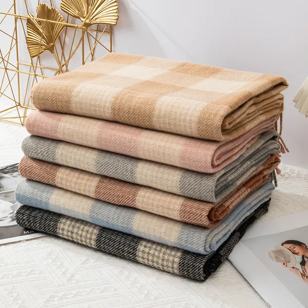 Double-Sided Plaid Faux Cashmere Scarf