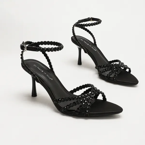 Pointed Toe Rhinestone Stiletto Sandals