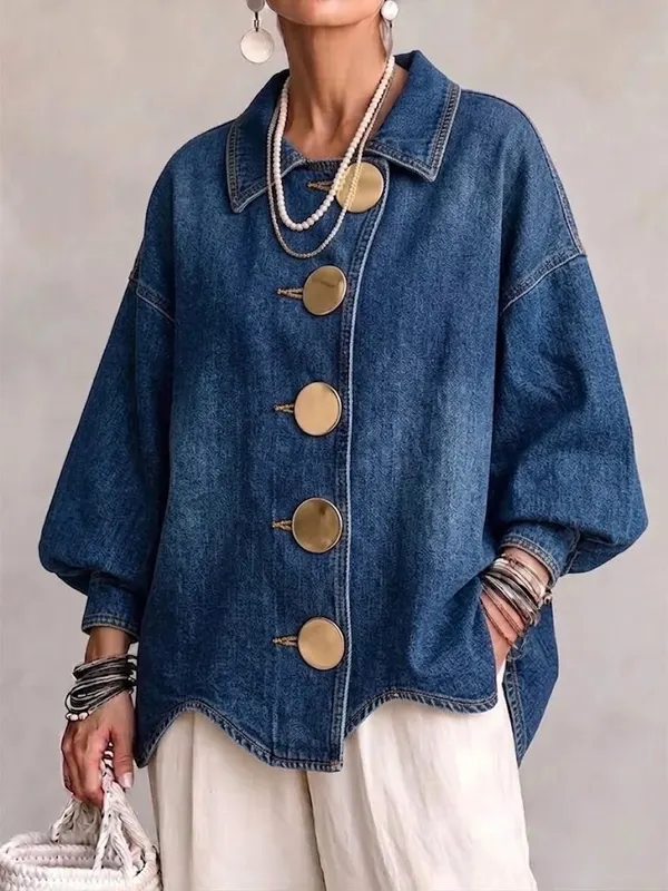 Loose-Fit Collared Denim Jacket