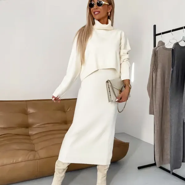Turtleneck Knitted Two-Piece Dress Set