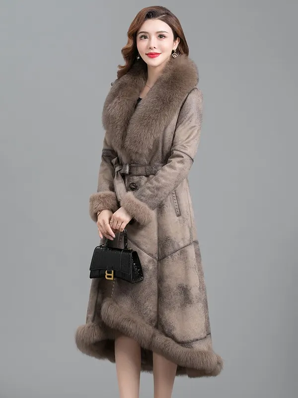 Thickened Fur Coat with V-Neck Collar