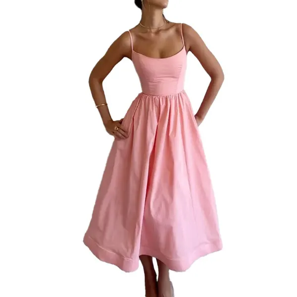 Solid Colour Suspender Dress