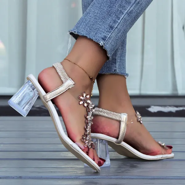 Clear Heel Square Toe Sandals