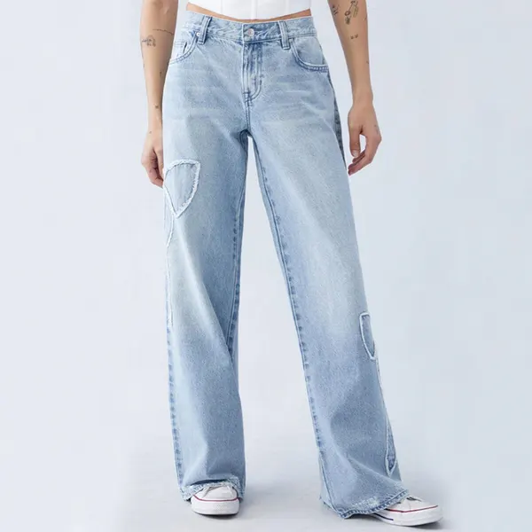 Light Blue Straight-Leg Embroidered Jeans