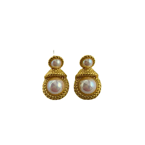 Vintage Shell Bead Bronze Earrings