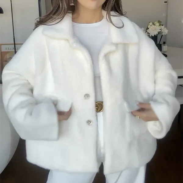 Plush Lapel Single-Breasted Coat