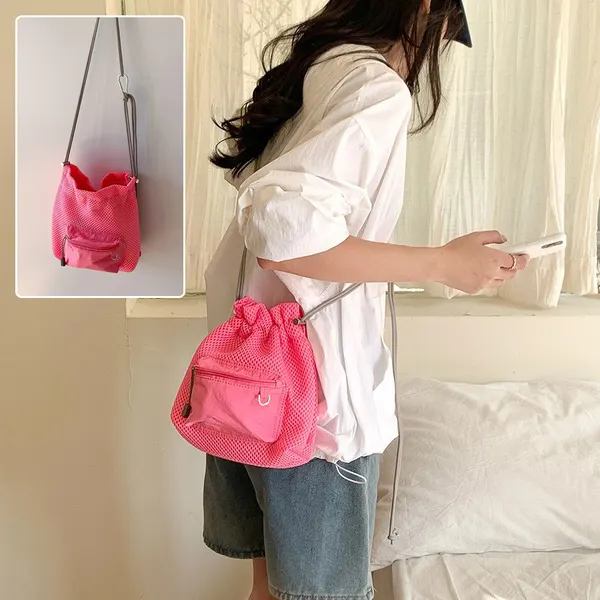 Small Mesh Drawstring Bucket Bag