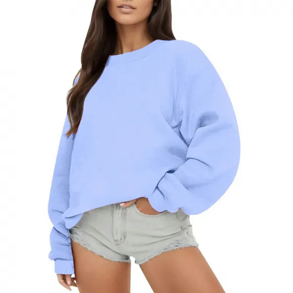 Fleece-Lined Cotton Blend Crew Neck Sweatshirt