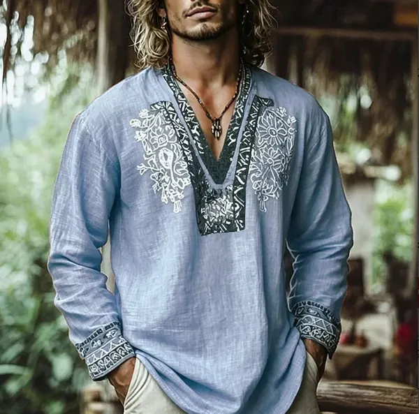 Cartoon Print V-Neck Long Sleeve Shirt
