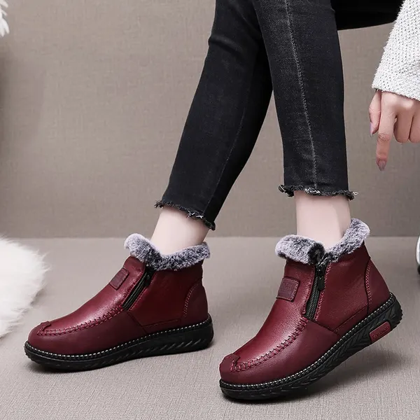 Fleece-Lined Faux Leather Mid-Cut Boot