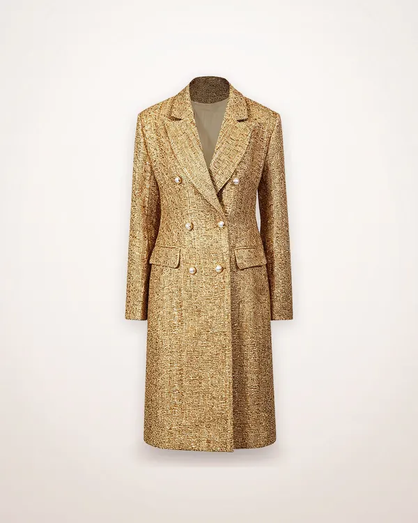 Metallic Gold Tweed Double-Breasted Coat