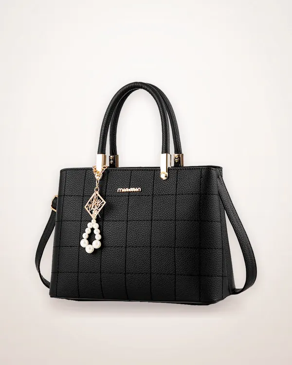 Soft PU Shoulder Bag with Pom-Pom Charm