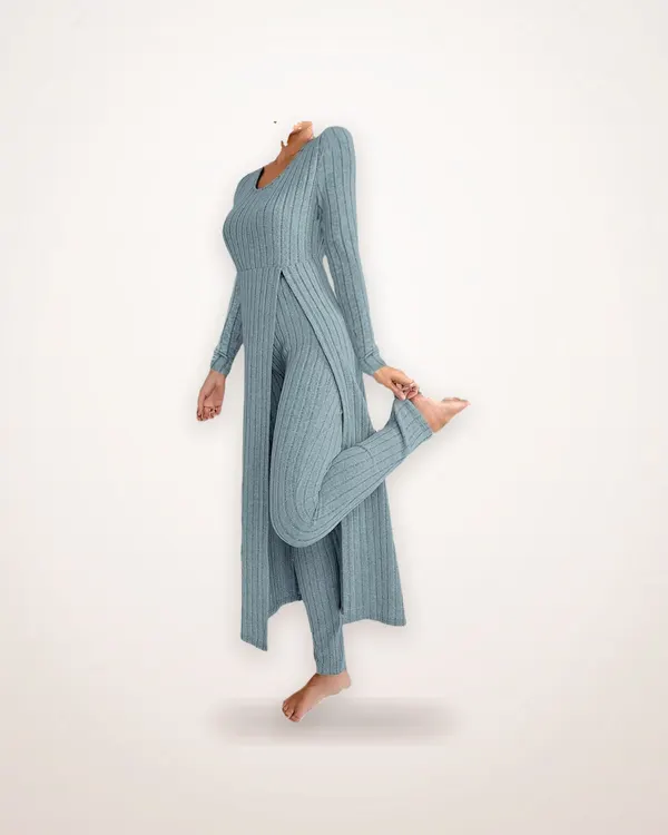 Striped Plaid Split Sleeve Two-Piece Set