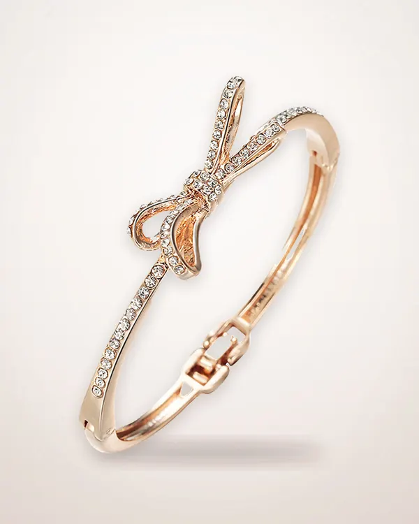 Rose Gold Bow Bracelet with Sparkling Stones
