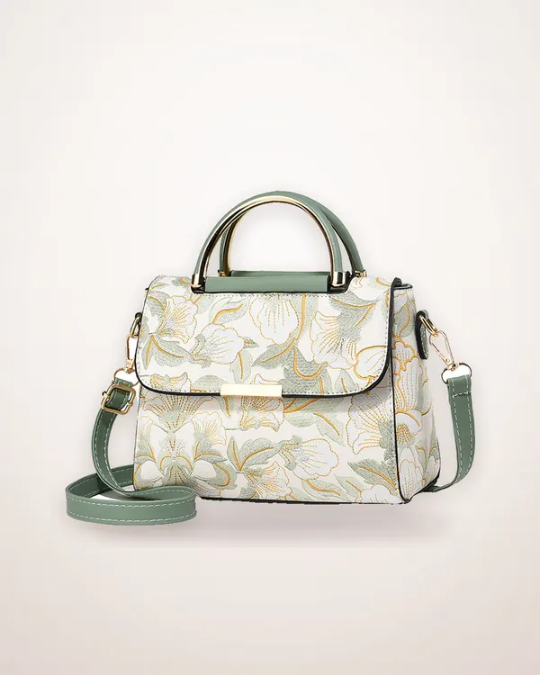 Contrast-Stitch Printed Shoulder Bag