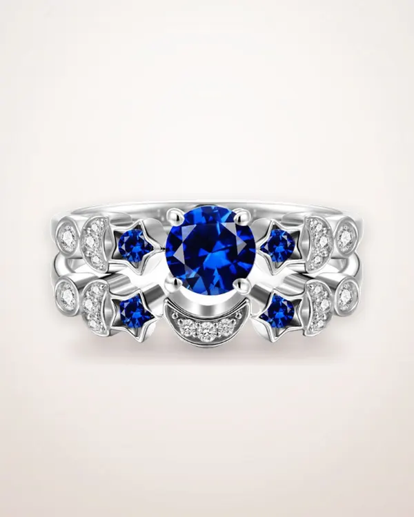 Blue Gem Crescent Moon Ring