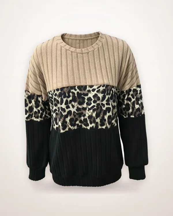 Leopard Print Textured Sweatshirt