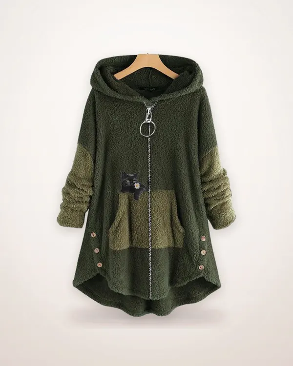 Zip-Front Mid-Length Sweatshirt Coat