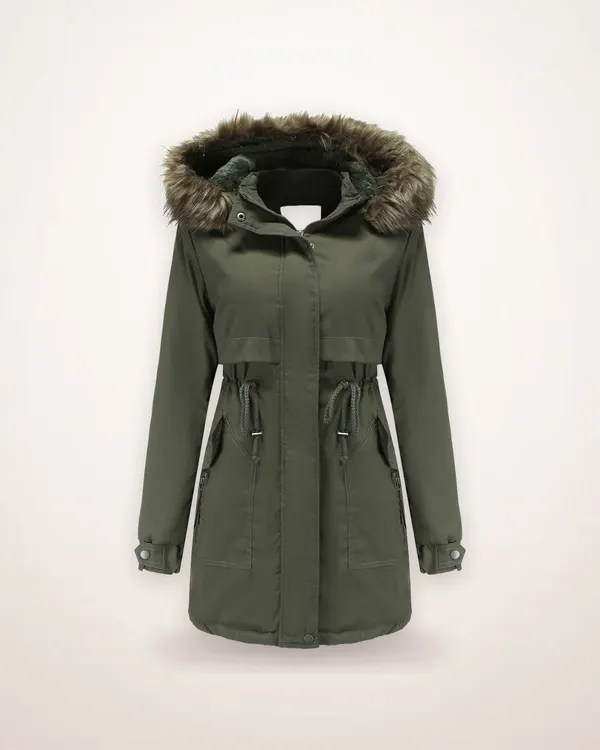 Quilted Cotton Coat with Detachable Fur Collar