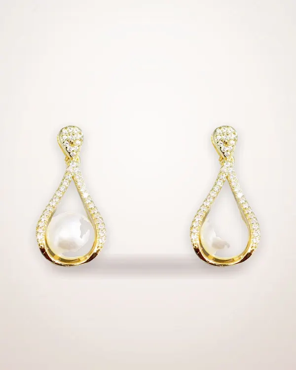 Geometric Pearl Earrings with Gold Plating